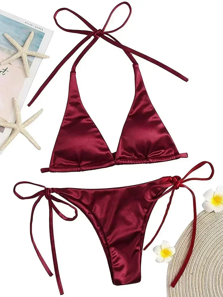 Hailey - Satin look triangle bikini