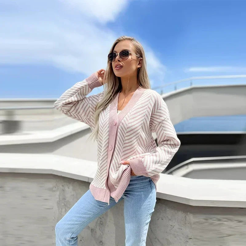 Jillian - Elegant herringbone cardigan