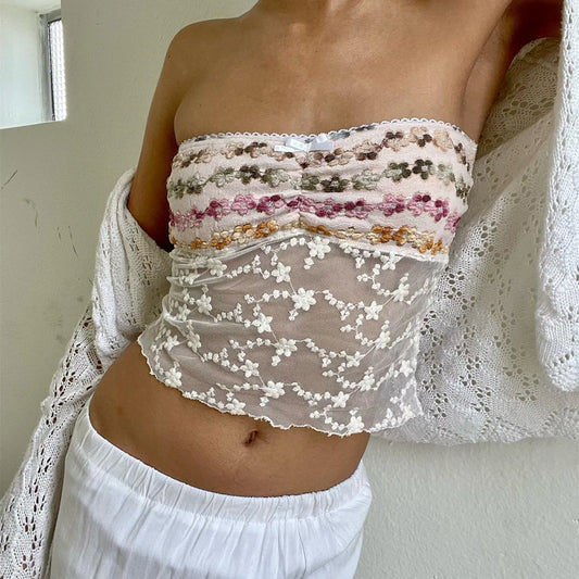 Chica - Strapless top with mesh detailing