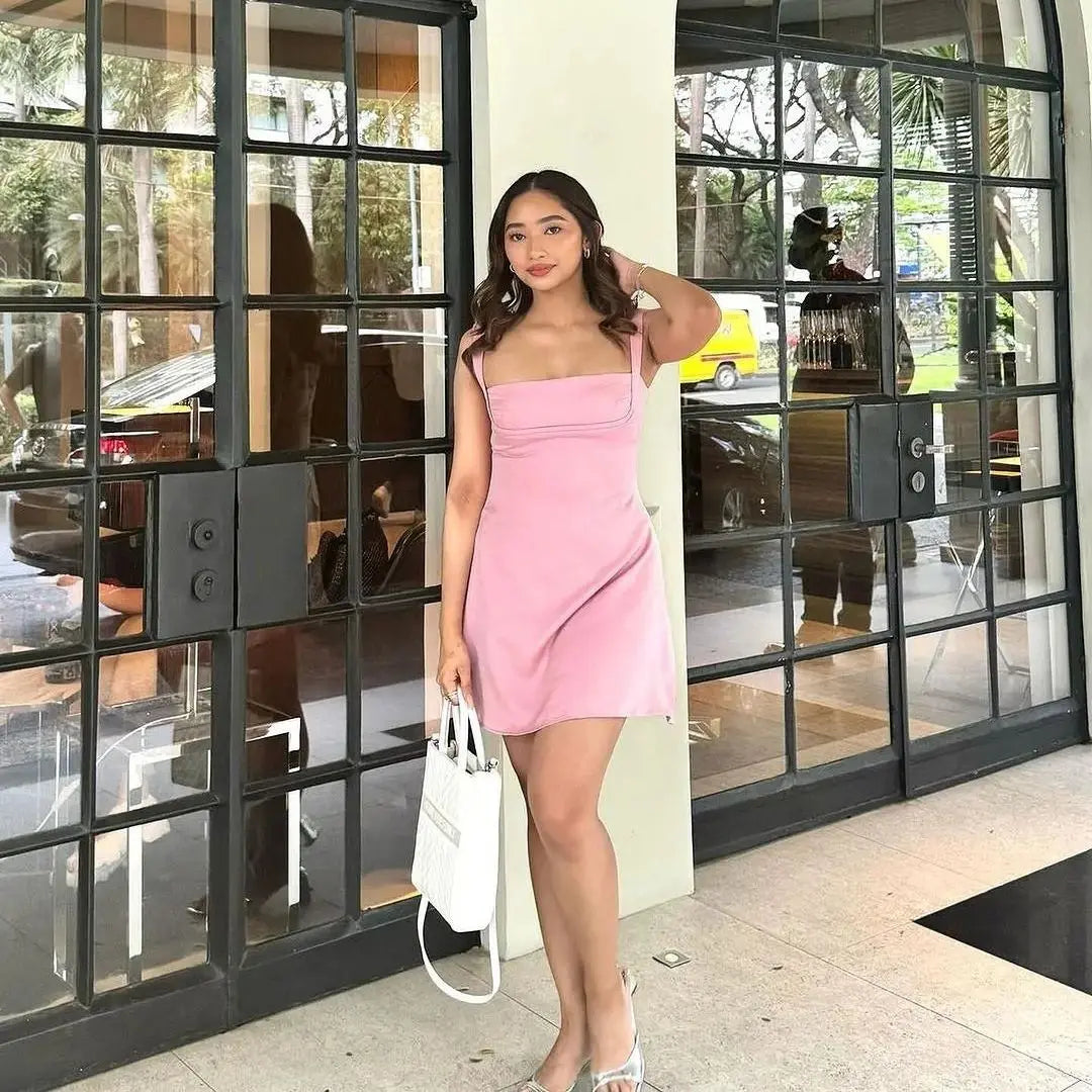 Aimee - Flattering satin silk mini dress