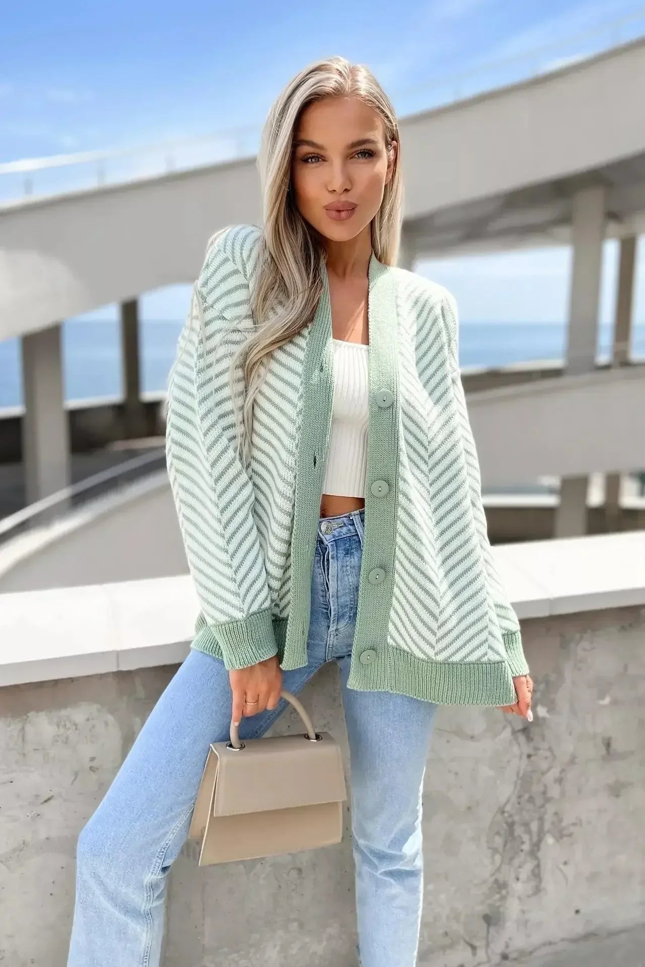 Jillian - Elegant herringbone cardigan