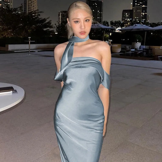 Esme - Satin silk off shoulder dress