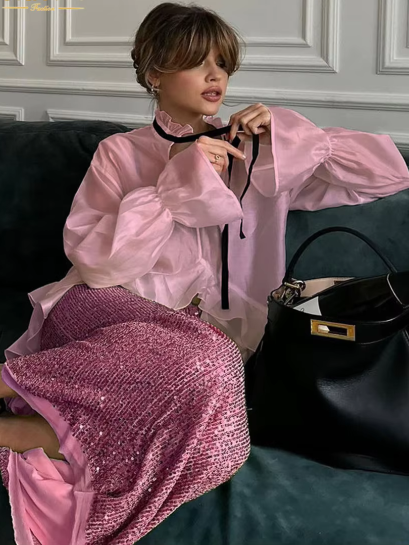 Wilma - Elegant chiffon blouse with ruffles
