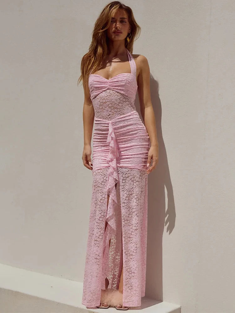 Fallon - Flattering lace halter neck dress