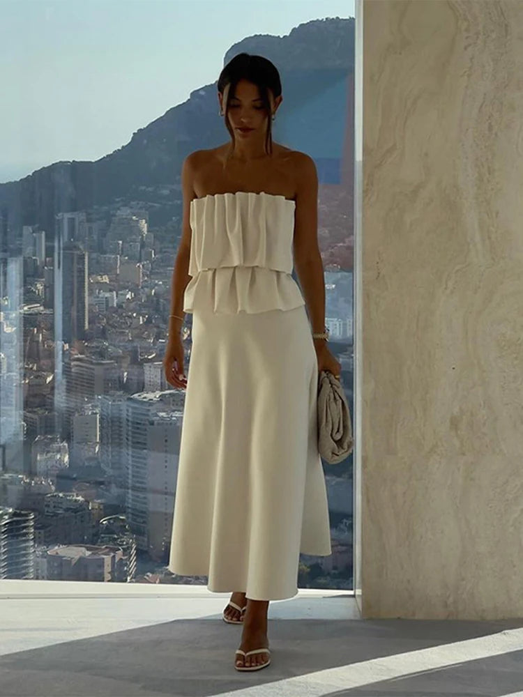 Alma - Strapless pleated dress