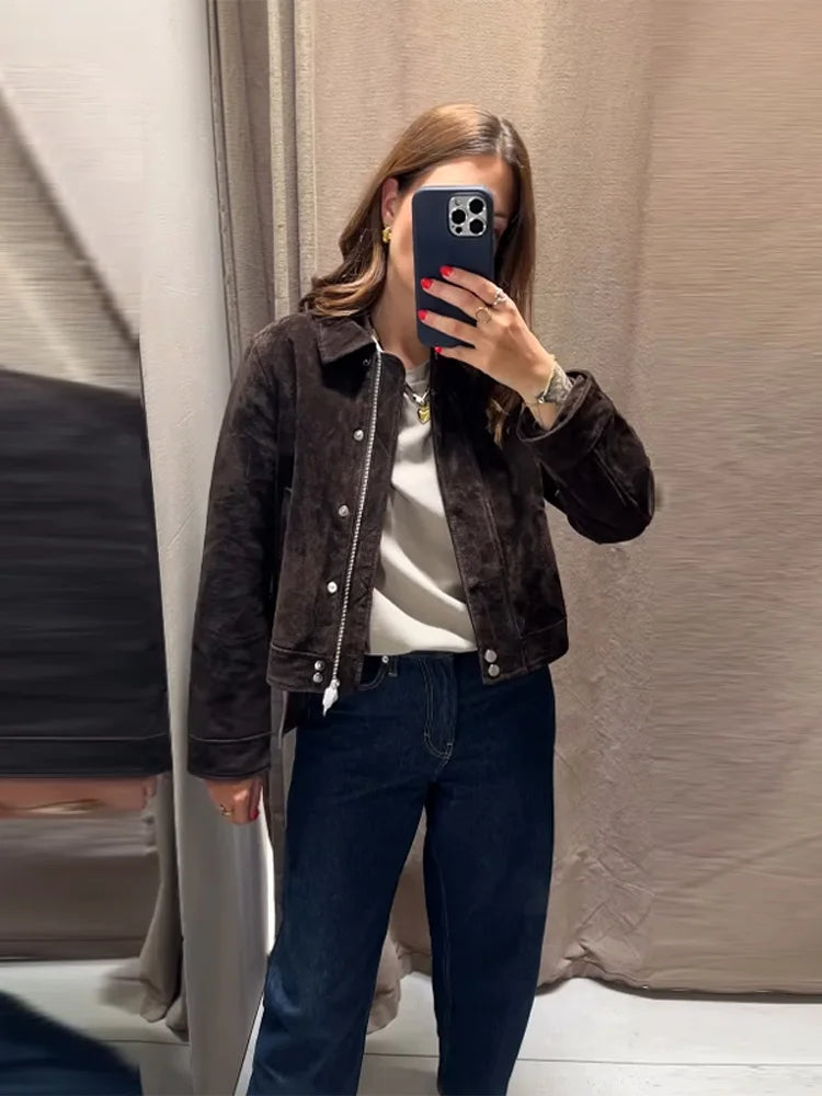 Harper - Suede style zipper jacket
