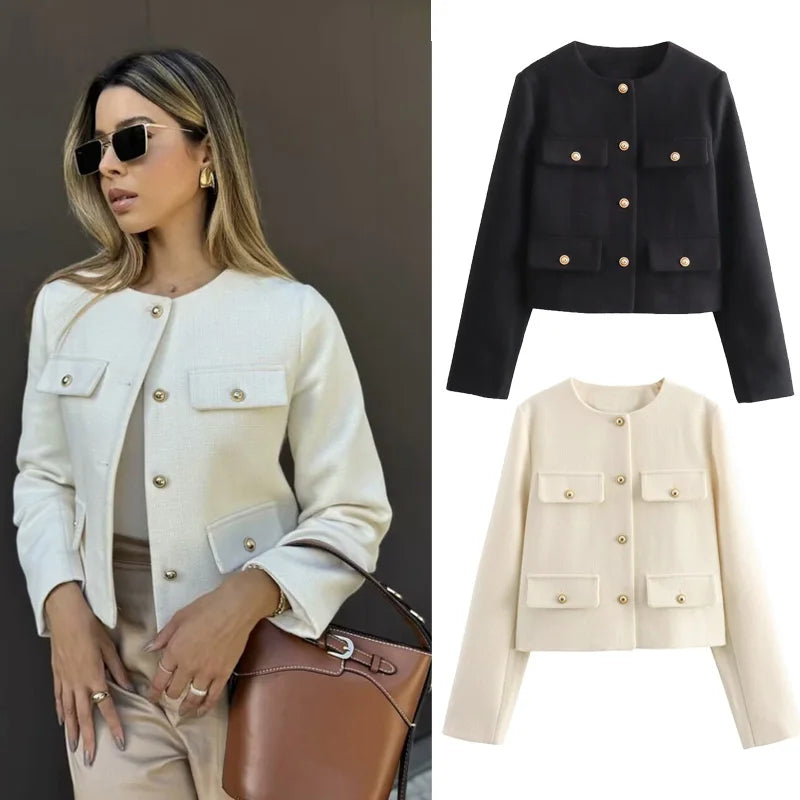 Stella - Tweed jacket with gold buttons