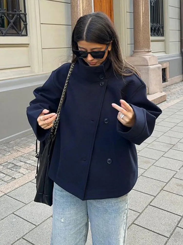 Elodie - High neck wool blend coat