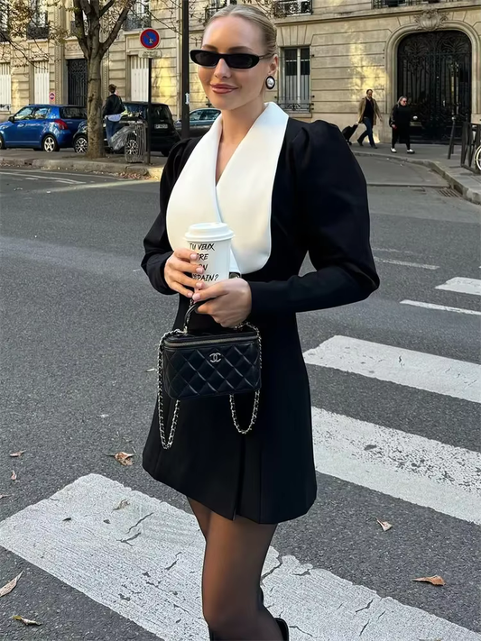 Fable - Elegant white lapel blazer dress