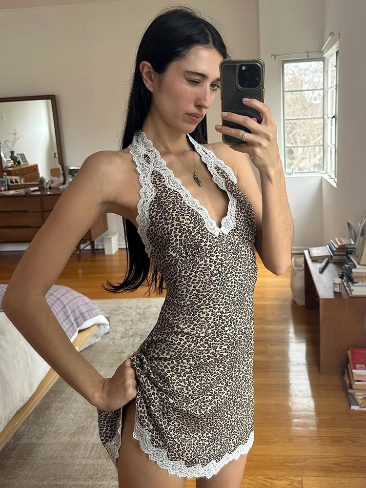 Novalie - Leopard and lace mini dress