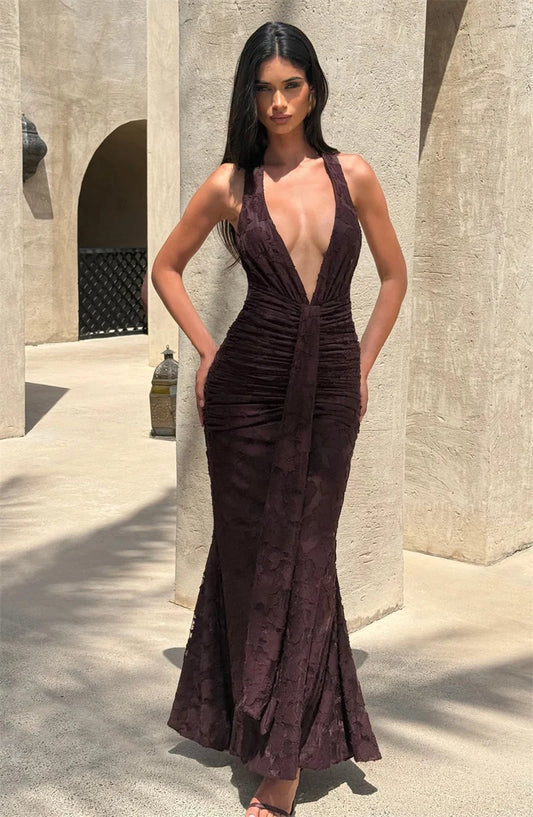 Irene - Deep v-neck halter dress