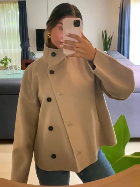 Sarah - High neck wool blend coat