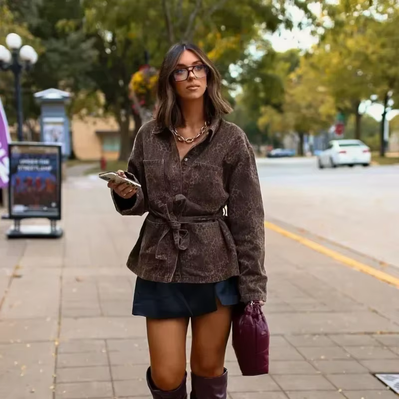 Elsie - Denim leopard print jacket