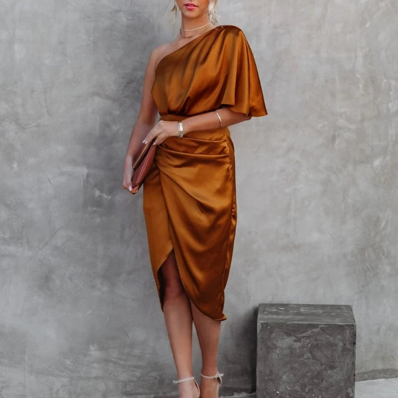 Caro - Satin silk one shoulder dress