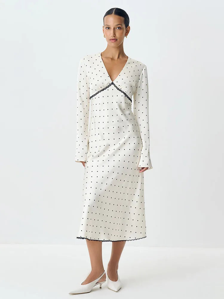Lainey - Satin silk polkadot dress