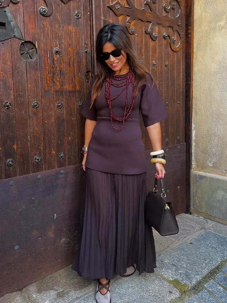 Paola - Pleated short sleeved dress