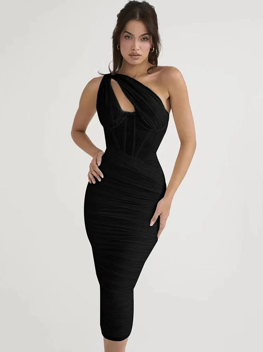 Malaga - Flattering one shoulder midi dress