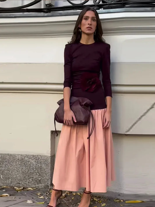 Lydia - Elegant dropped waist two tone dress