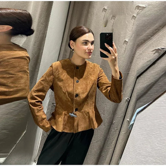 Arden - Peplum suede style jacket