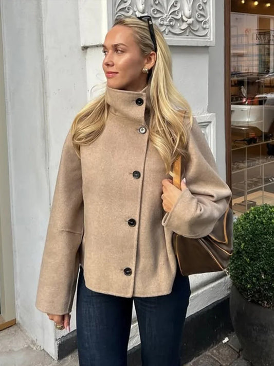 Sarah - High neck wool blend coat