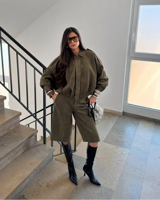 Evelyn - Suede texture zipper jacket