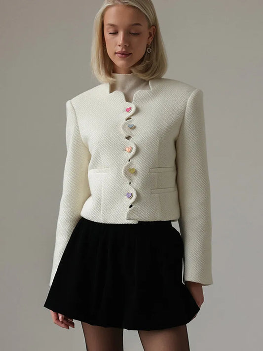 Judy - Elegant boucle jacket with loveheart buttons