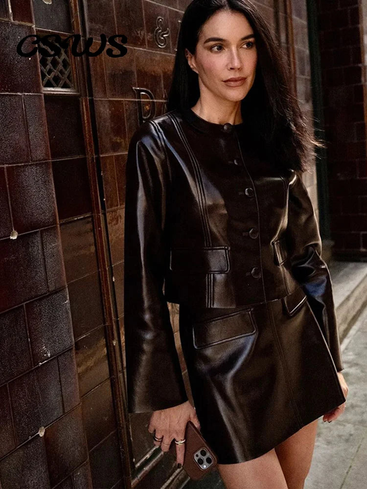 Mariela - Faux leather two piece set