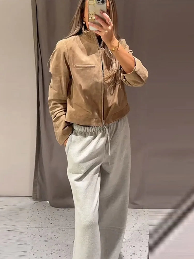 Olivia - Suede style zipper jacket
