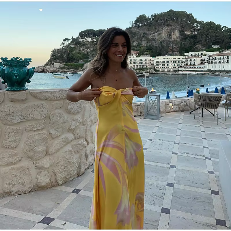 Chrishell - Elegant satin silk strapless dress
