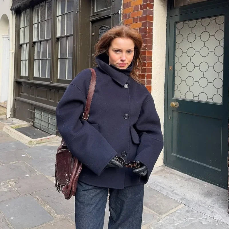 Evie - Wool blend coat with high collar