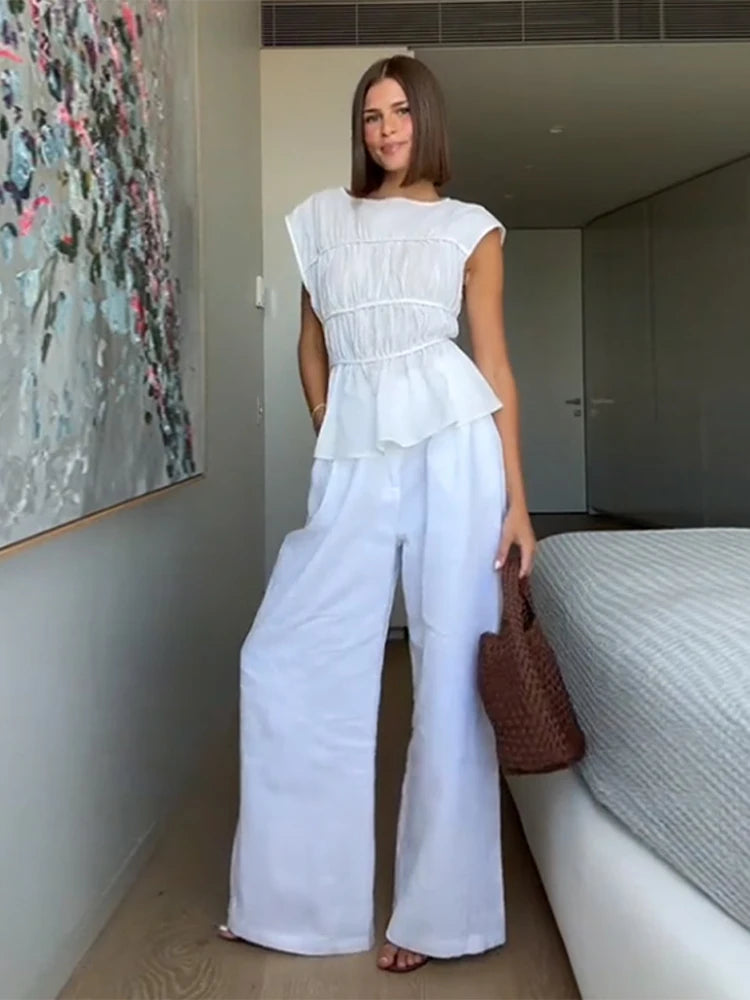 Yara - Cotton blend pleated top and trouser