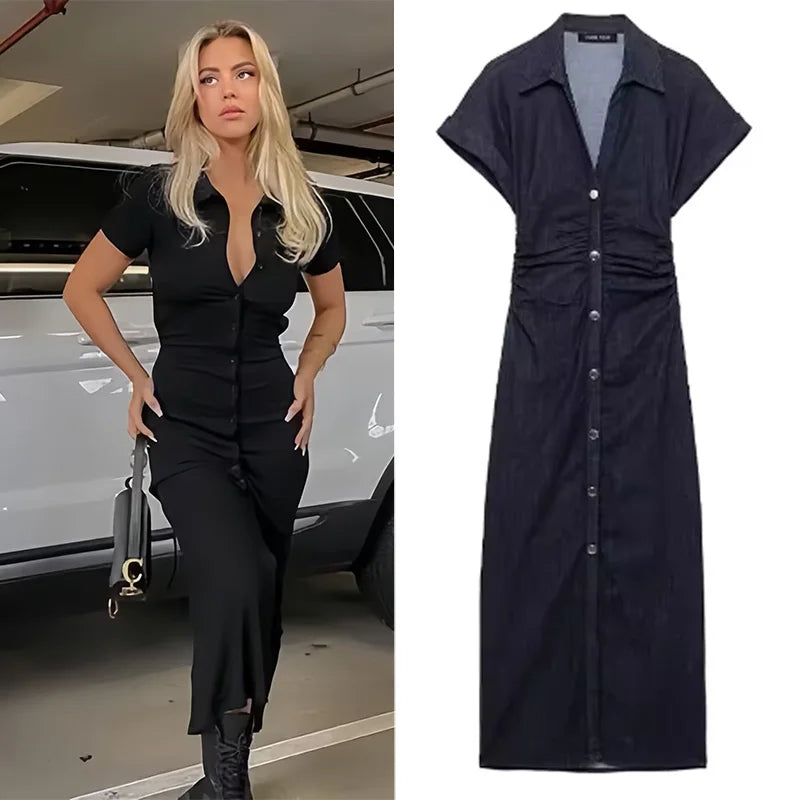 Rhoswen - Figure flattering denim dress