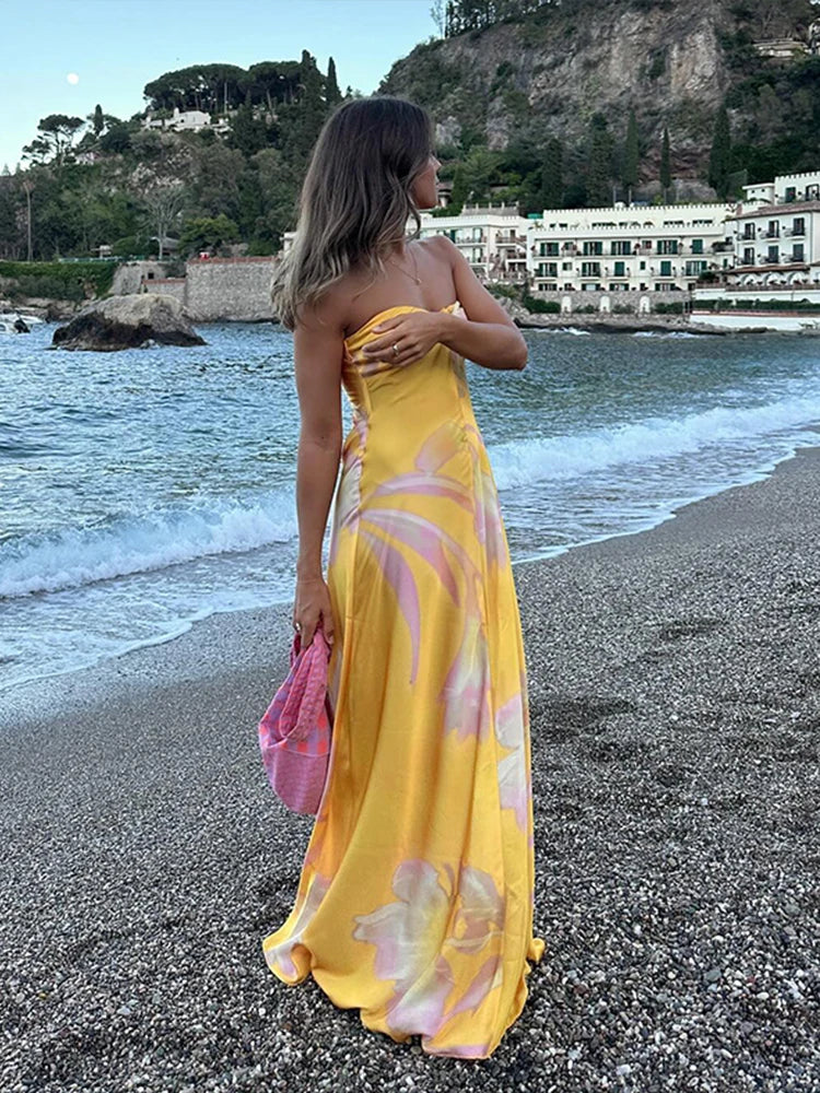 Chrishell - Elegant satin silk strapless dress