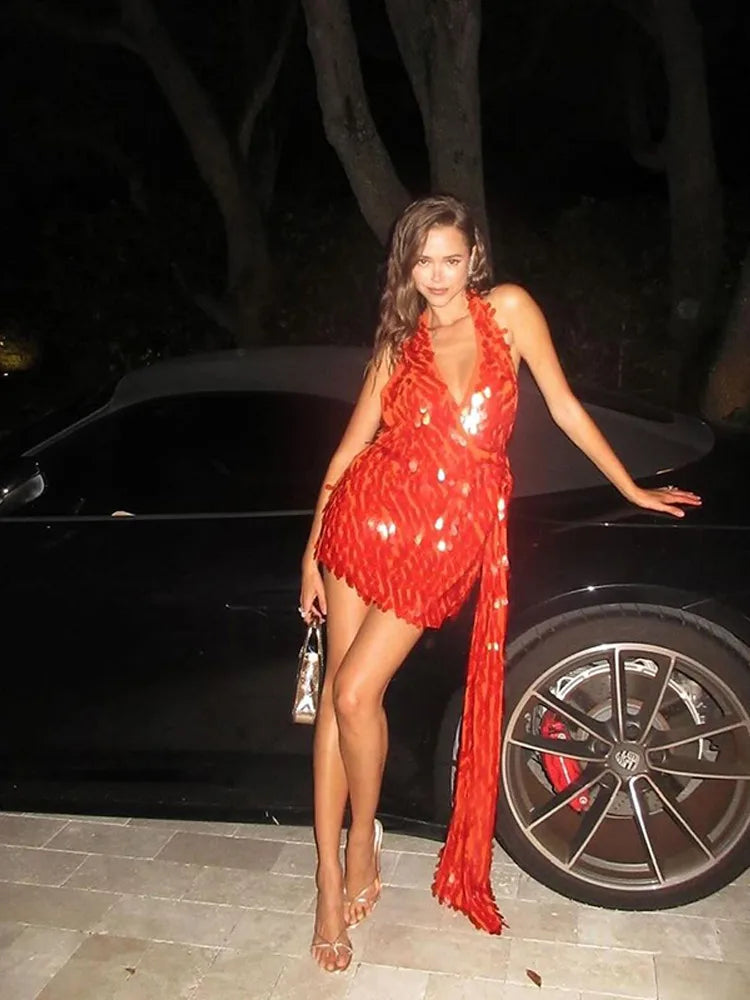 Alba - Sequin halterneck mini dress