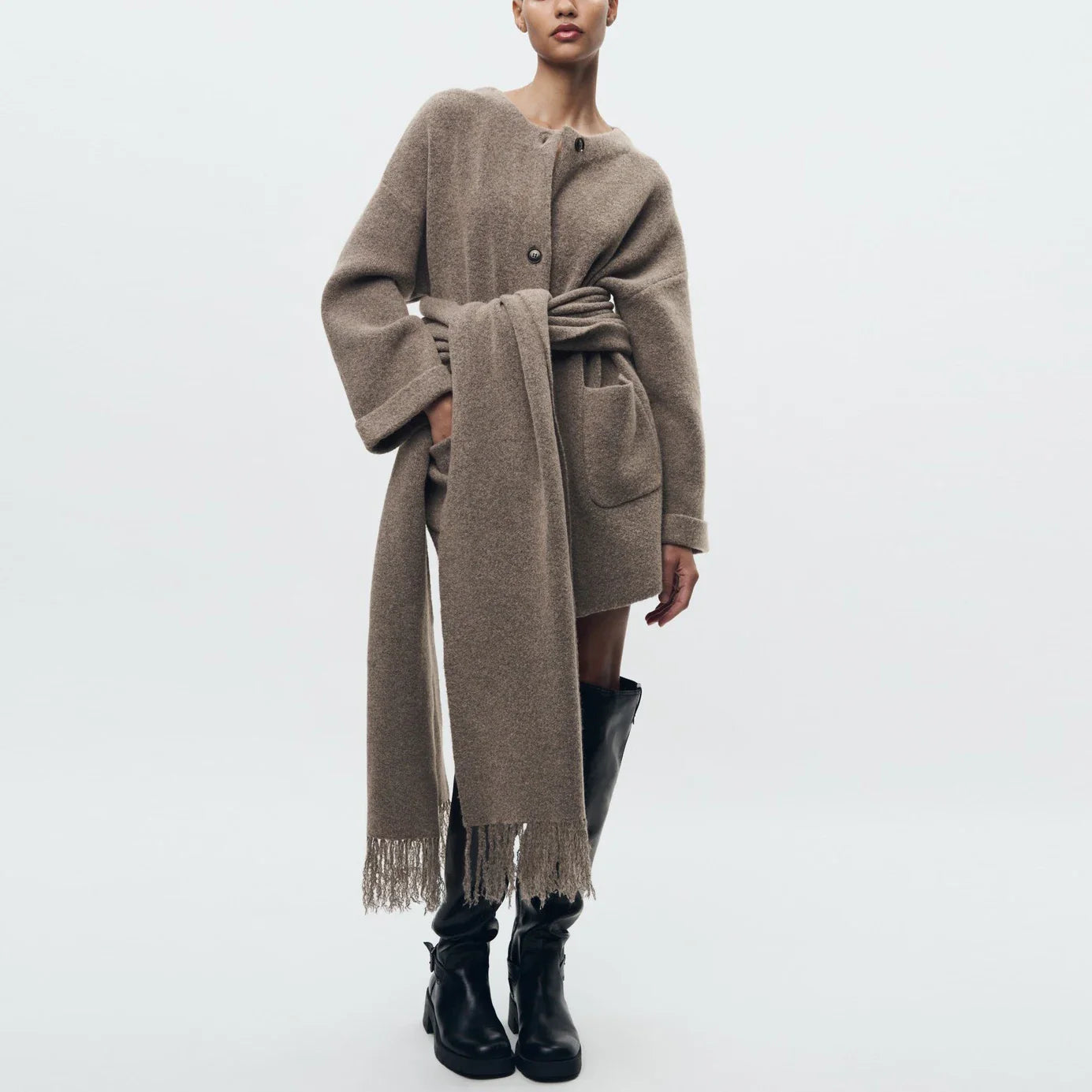 Islay - Cardigan with attached scarf