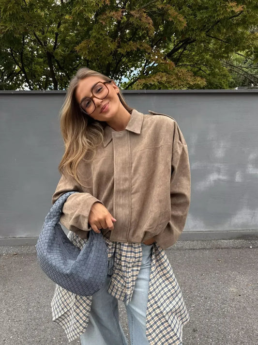 Evelyn - Suede texture zipper jacket