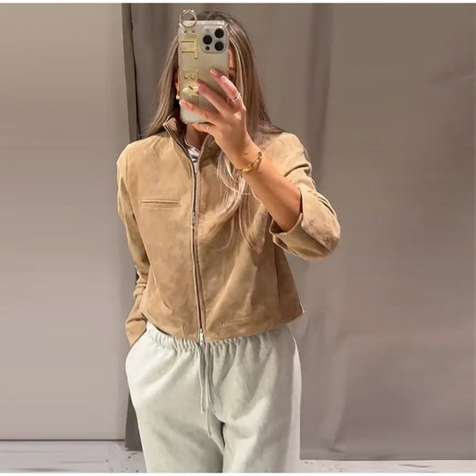 Olivia - Suede style zipper jacket