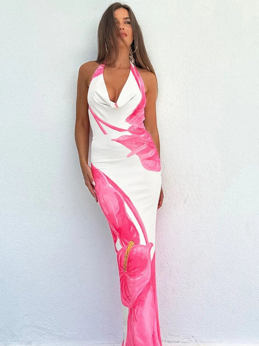 Maria - Plunging neckline halter dress