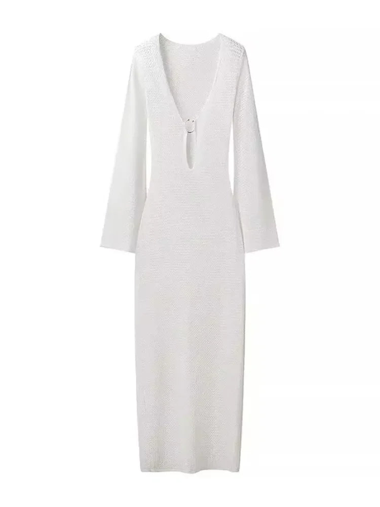 Rafaela - Crochet deep v-neck dress