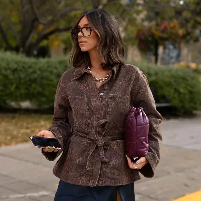 Elsie - Denim leopard print jacket