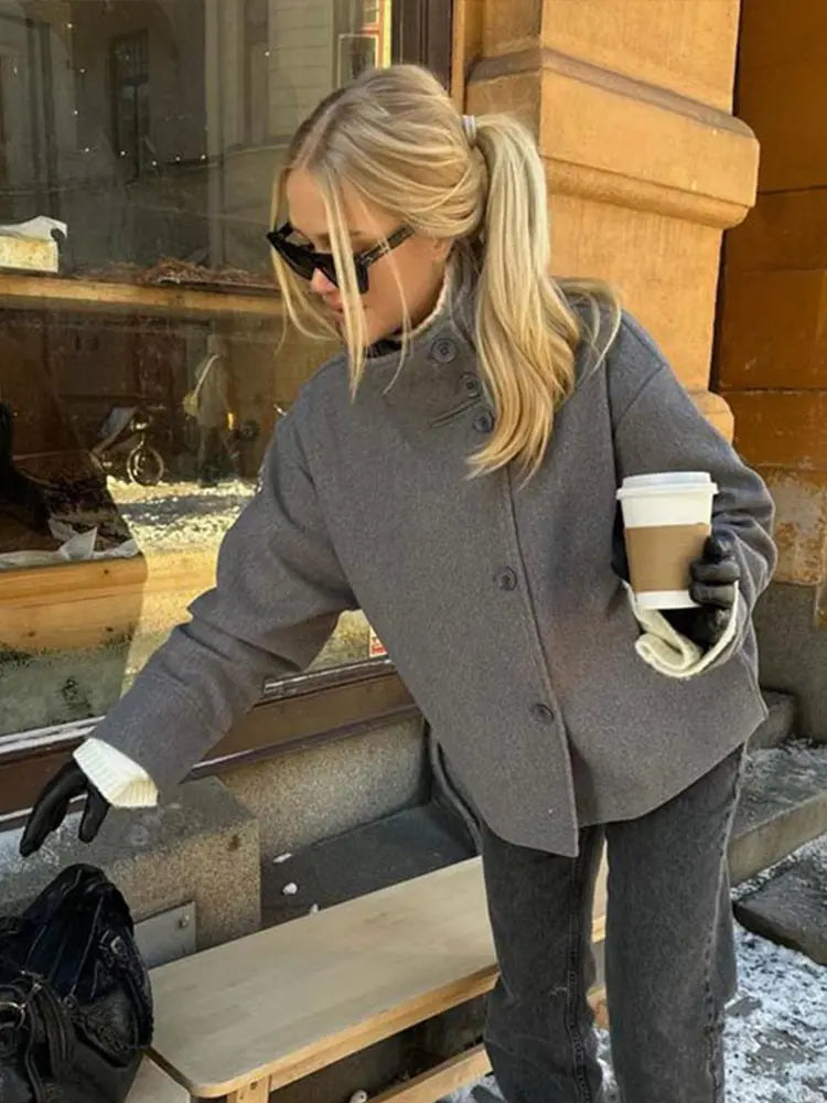 Elodie - High neck wool blend coat