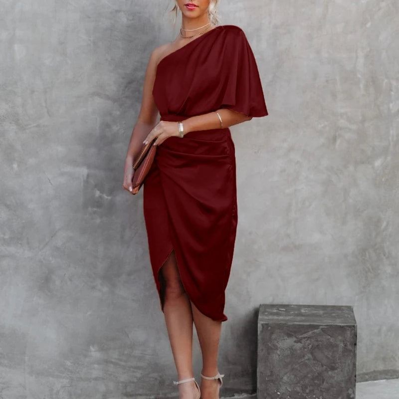 Caro - Satin silk one shoulder dress