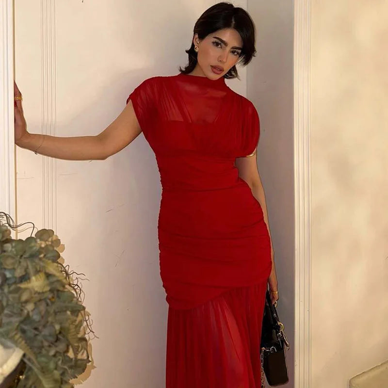 Kinsley - Sleeveless mesh draped dress