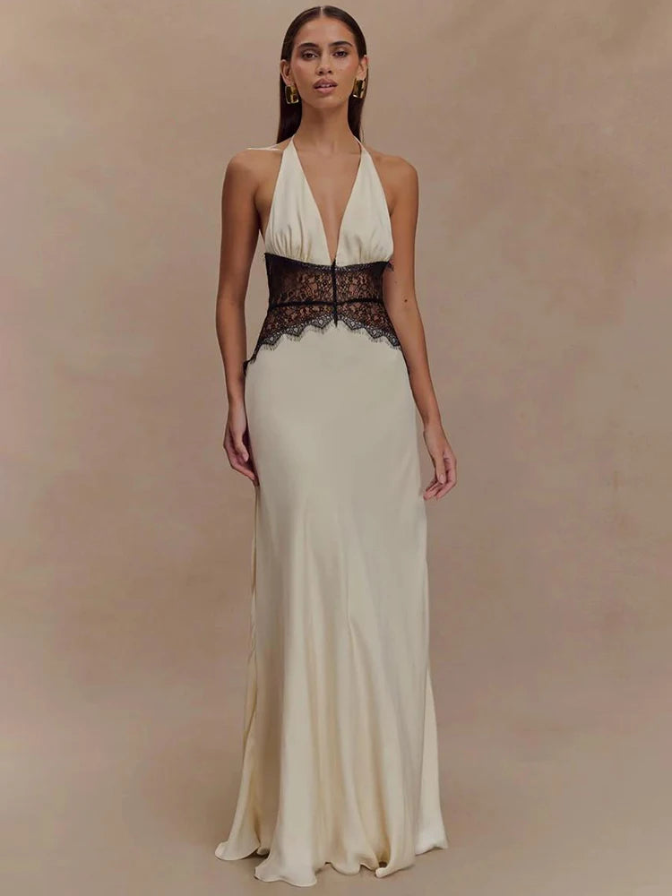 Eve - Halterneck dress with lace detail