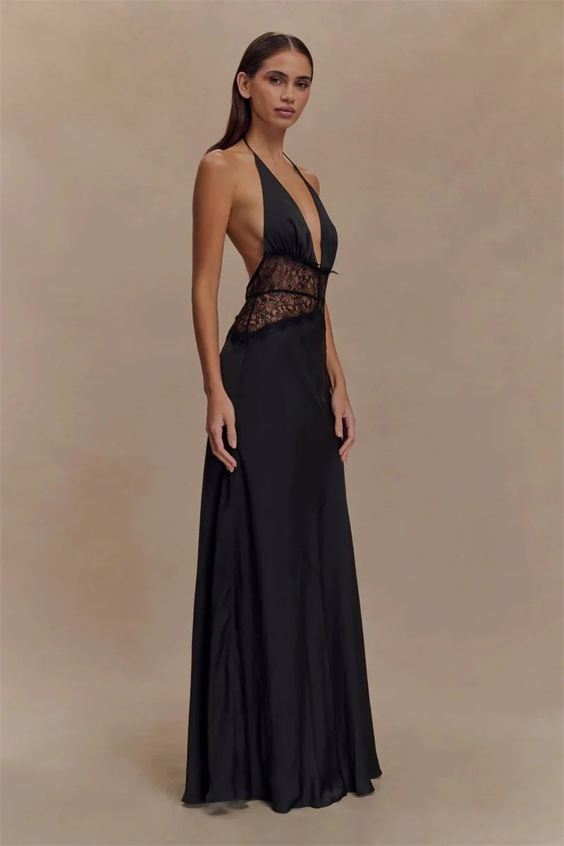 Eve - Halterneck dress with lace detail