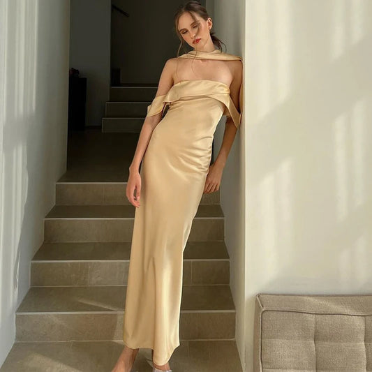 Esme - Satin silk off shoulder dress