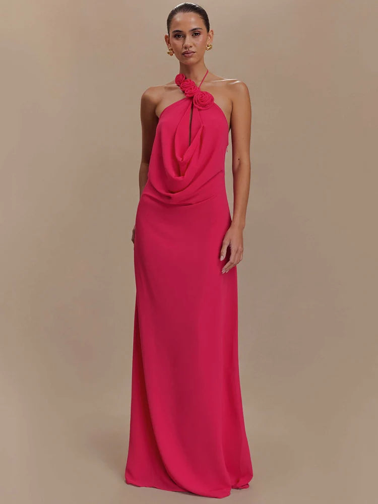 Elegant Halter Neck Bodycon Dress With Flower Grape main image 0