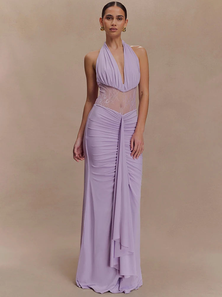Celina - Dress with plunging neckline and lace detailing