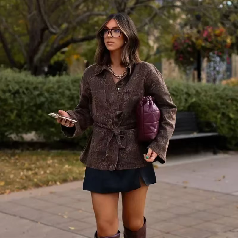 Elsie - Denim leopard print jacket