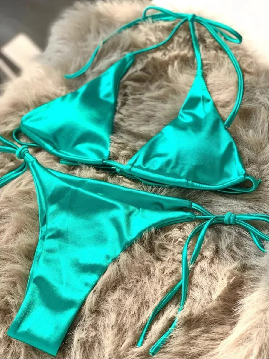 Hailey - Satin look triangle bikini